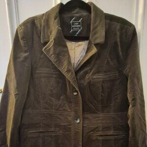 LADY HATHAWAY Preppy and Elegant Velvet Blazer in Kaki Green - Size XL *